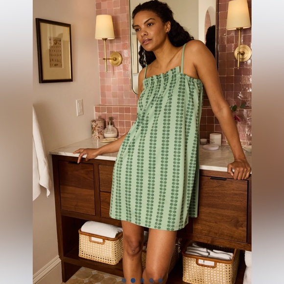 LAKE pajamas Pima Ruffle Nightgown dress in Granite Green Trellis Large NWT NEW - Picture 1 of 10